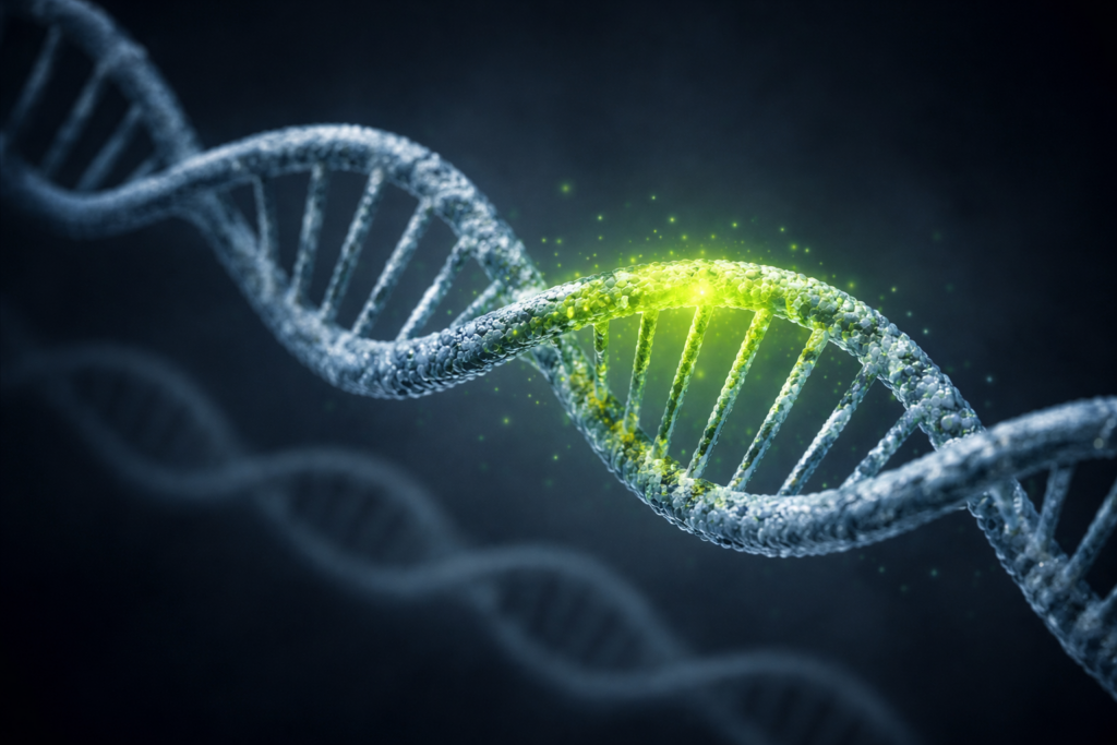 glowing dna helix with vibrant highlights